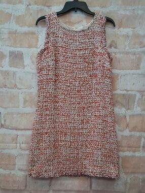 Ann Taylor Red and White Tweed Sleeveless Shift Dress
